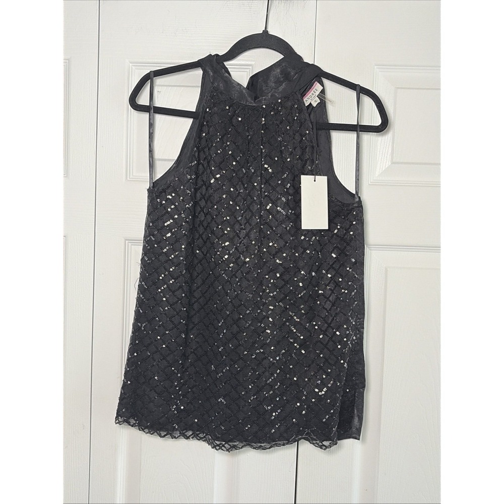 Andree By Unit Sequin Halter Top Womens Size S Black Diamond Sparkle Blouse NWT
